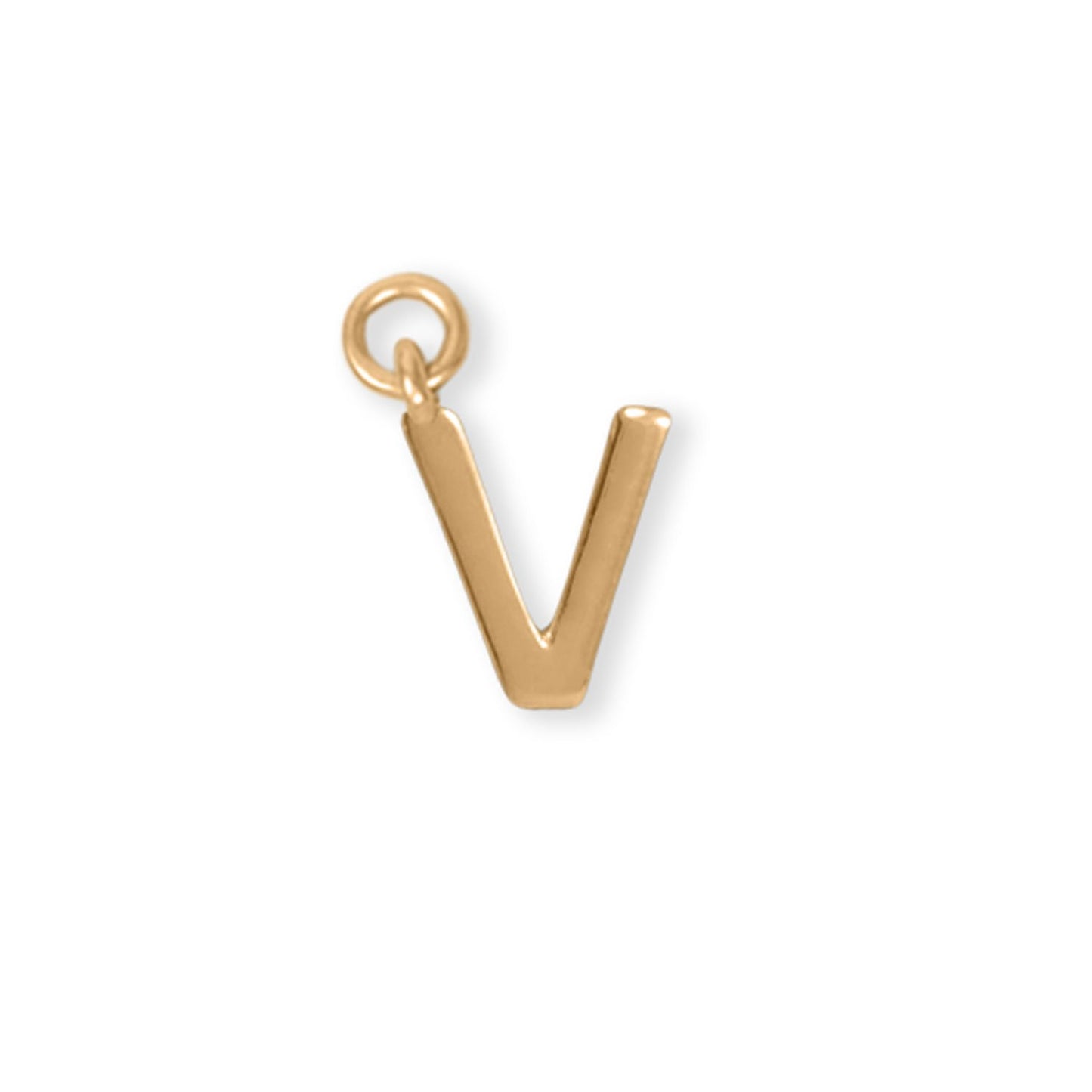 14k Gold Plated 925 Silver Polished V Initial Women's Charm for Bracelet or Necklace