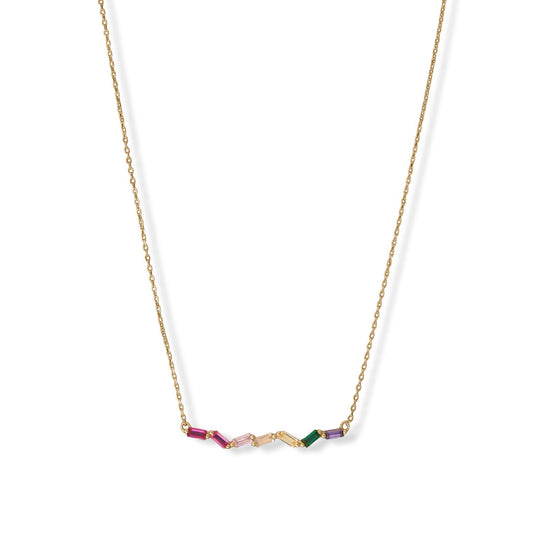 14k Gold Plated Sterling Silver 17" Rainbow Cubic Zirconia Necklace