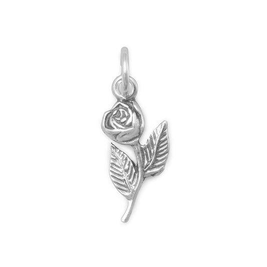 Authentic 925 Sterling Silver Rose with Stem Women's Charm for Charm Bracelet or Necklace