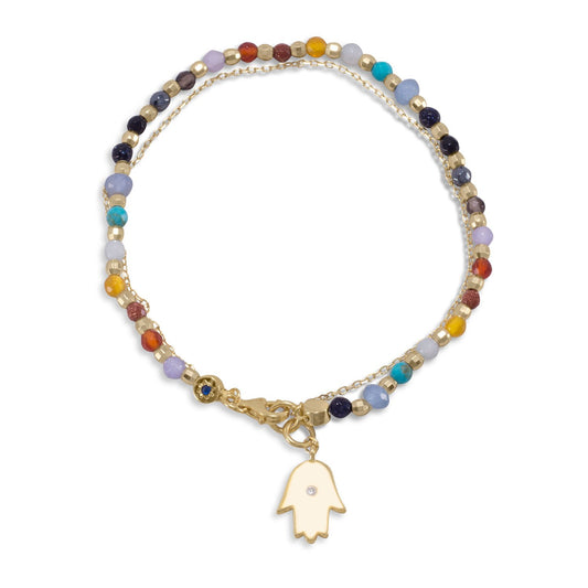 14k Yellow Gold Plated Sterling Silver Multistone Hamsa Charm Bracelet