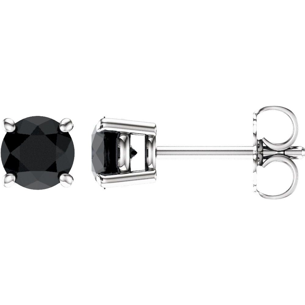 14k White Gold 5 mm Natural Black Onyx Stud Earrings