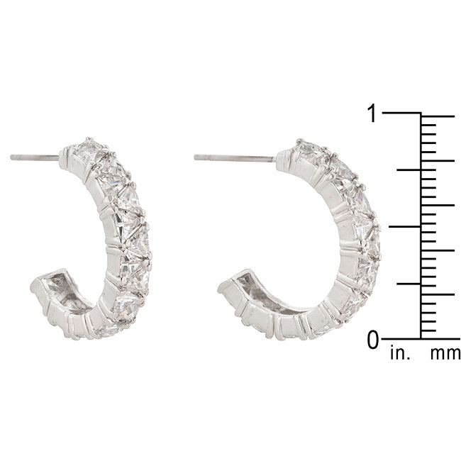 Silvertone Trillion Cubic Zirconia Semi-Hoop Earrings