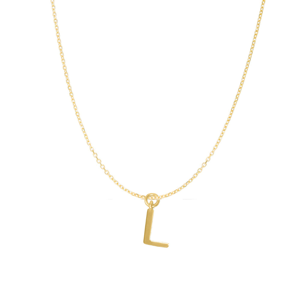 14K Goldplated Sterling Silver Polished "L" Charm With Goldfilled 1.5mm Cable Chain