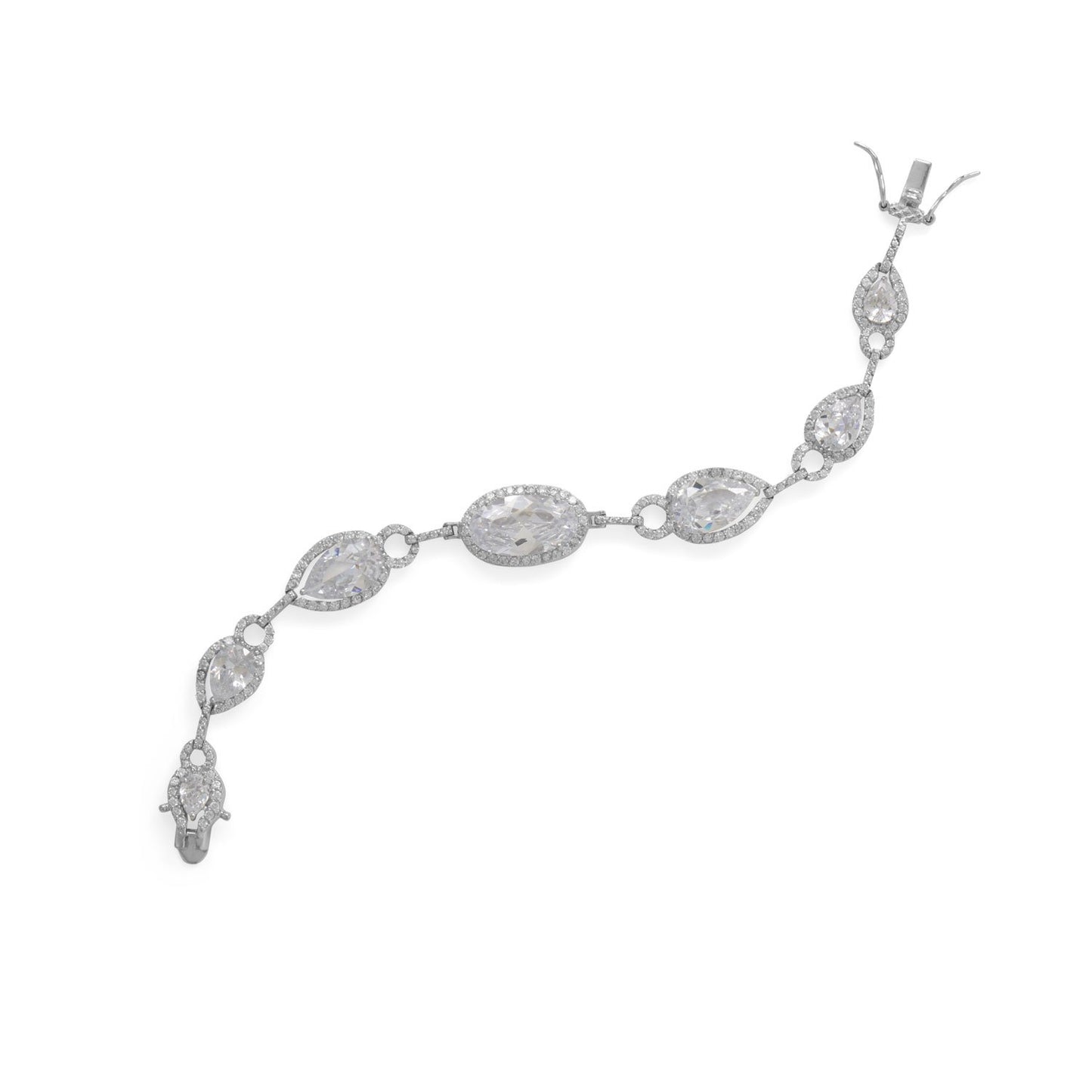 Rhodium Plated Pear and Oval CZ Bracelet- 8"