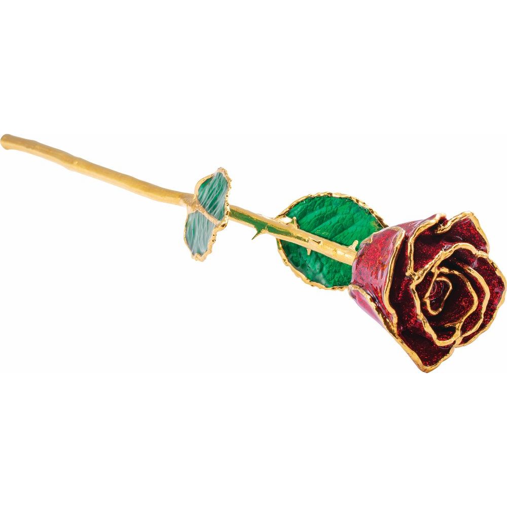 Lacquered Ruby Colored Sparkle Rose with Gold Trim