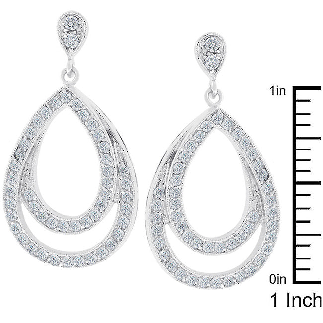 Silvertone Cubic Zirconia Double Teardrop Drop Earrings