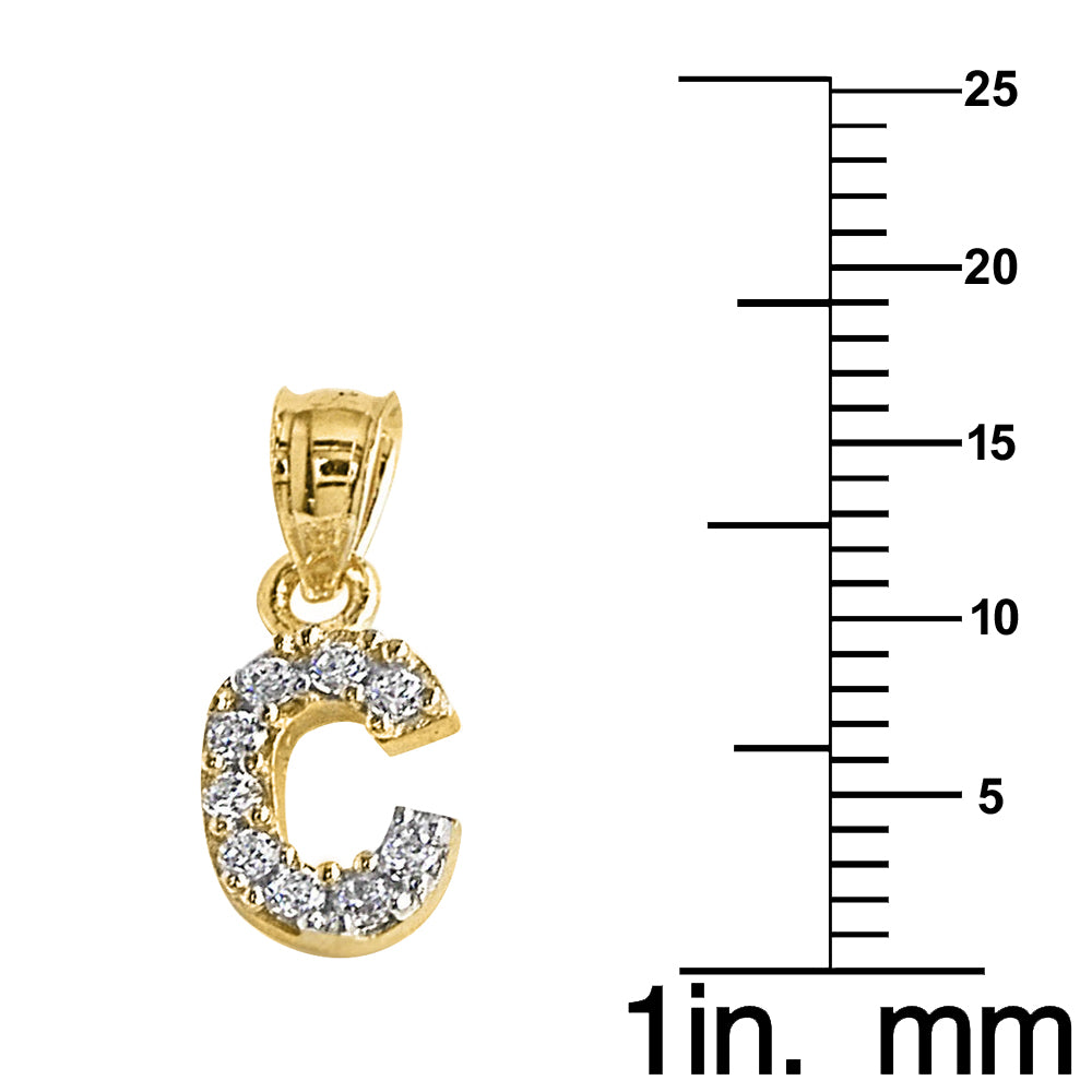 Genuine 14k Yellow Gold 0.59" Cubic Zirconia CZ Initial Block Letter 'C' Pendant for Men or Women - Gold Letter Charm