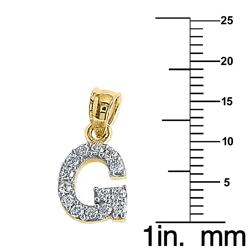 Genuine 14k Yellow Gold 0.59" Cubic Zirconia CZ Initial Block Letter 'G' Pendant for Men or Women - Gold Letter Charm