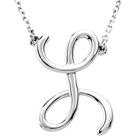 Authentic 925 Sterling Silver 0.76" Script Font S Letter 16" Initial Necklace