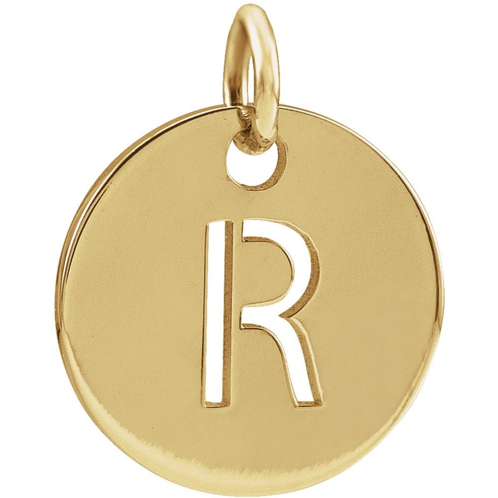 18k Gold Plated 925 Silver Initial R Disc 0.39" Pendant for Men or Women