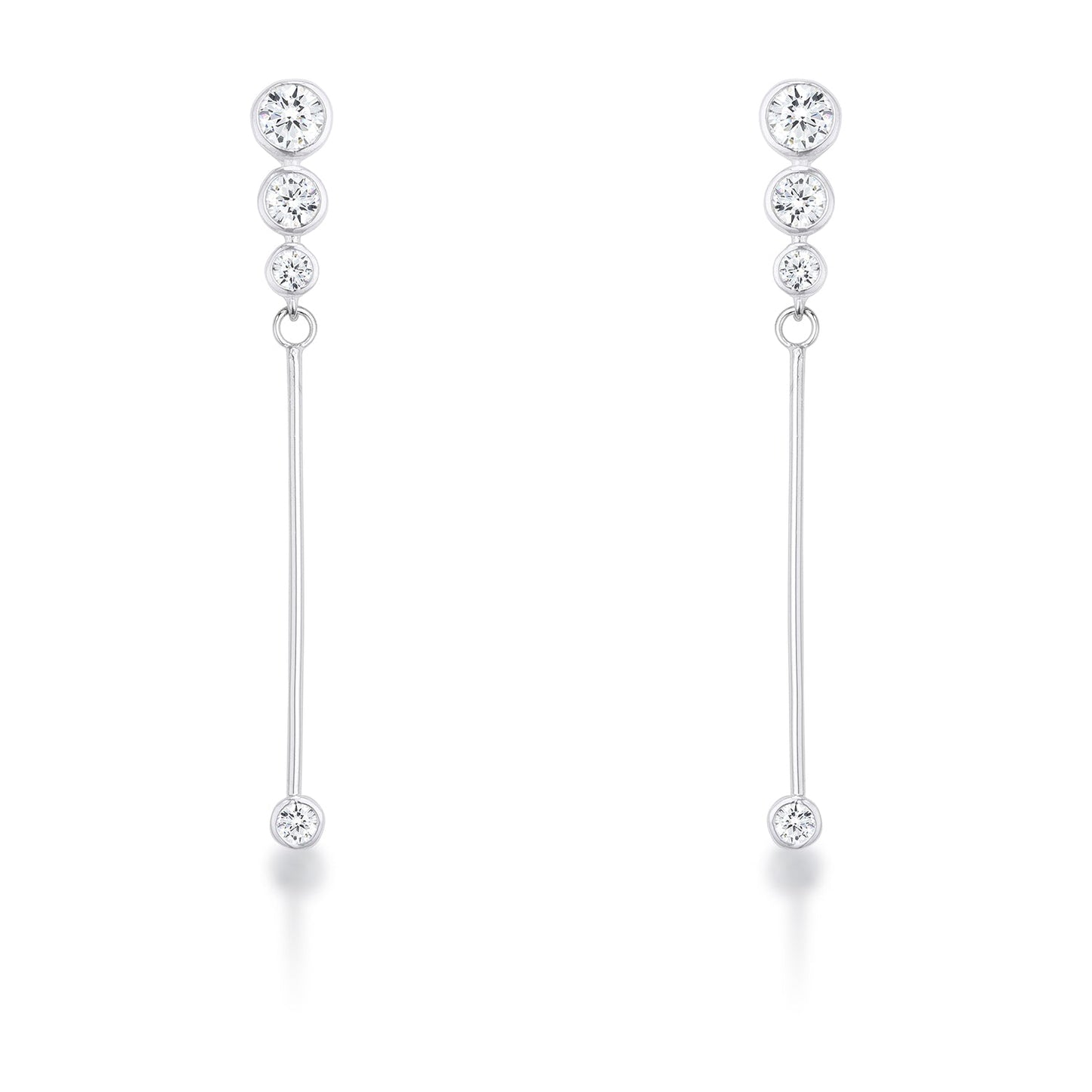 Precious Stars Silvertone Graduated Cubic Zirconia Long Drop Earrings