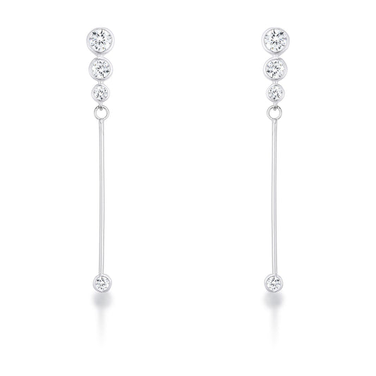 Precious Stars Silvertone Graduated Cubic Zirconia Long Drop Earrings