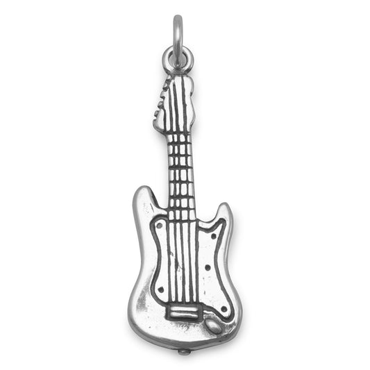 Authentic 925 Sterling Silver Electric Guitar Women's Charm for Bracelet or Necklace