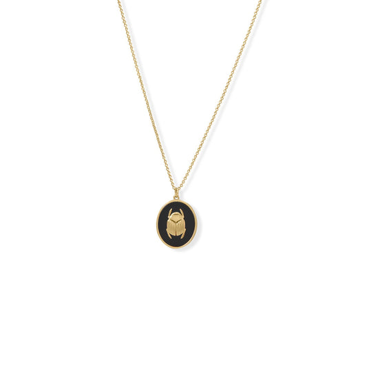 14k Yellow Gold Plated Sterling Silver Black Onyx Scarab Necklace