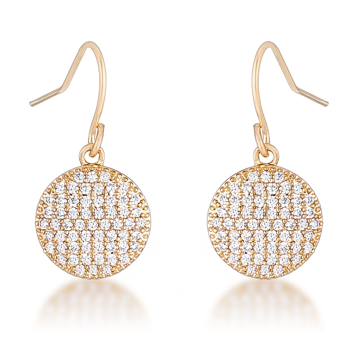 Goldtone Cubic Zirconia Round Disc Dangling Hook Earrings