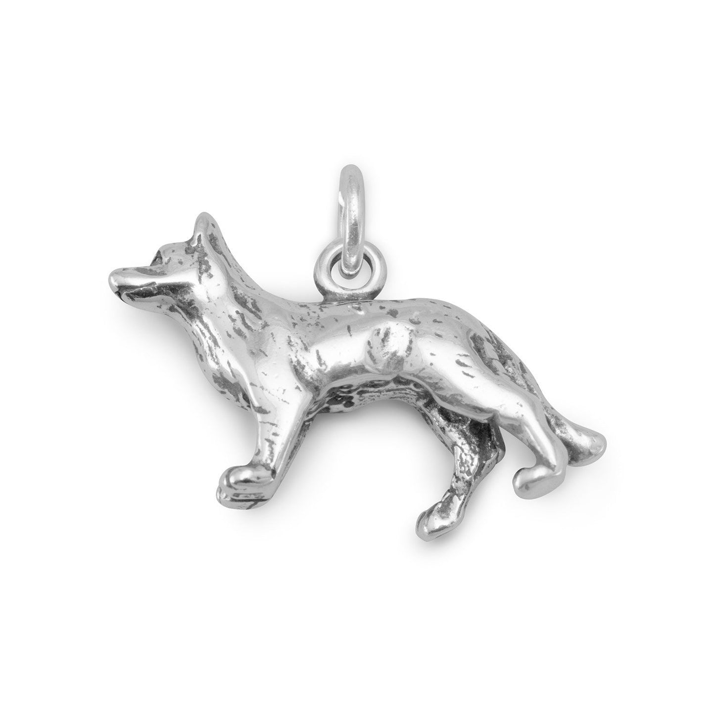 Authentic 925 Sterling Silver Oxidized German Shepherd Women's Charm for Bracelet or Necklace