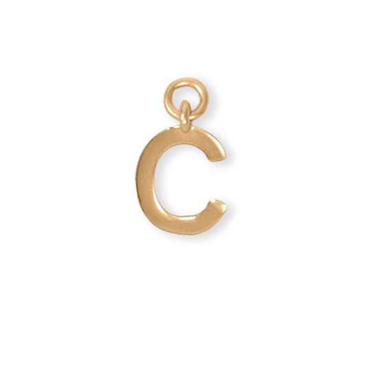 14k Gold Plated 925 Silver Polished C Initial Women's Charm for Bracelet or Necklace