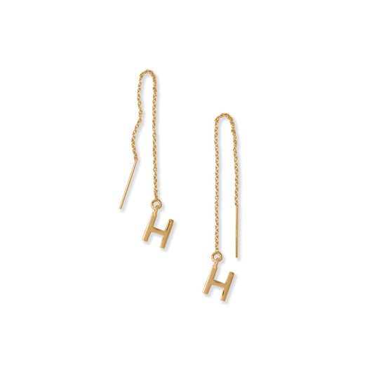 14k Gold Plated Sterling Silver 'H' Initial Threader Earrings