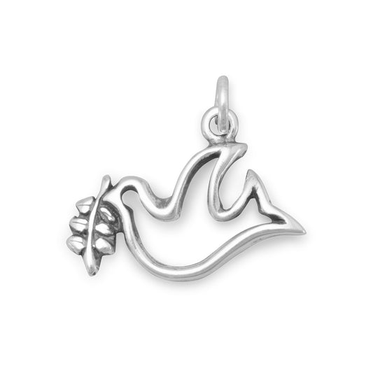 Sterling Silver Dove with Olive Branch Charm