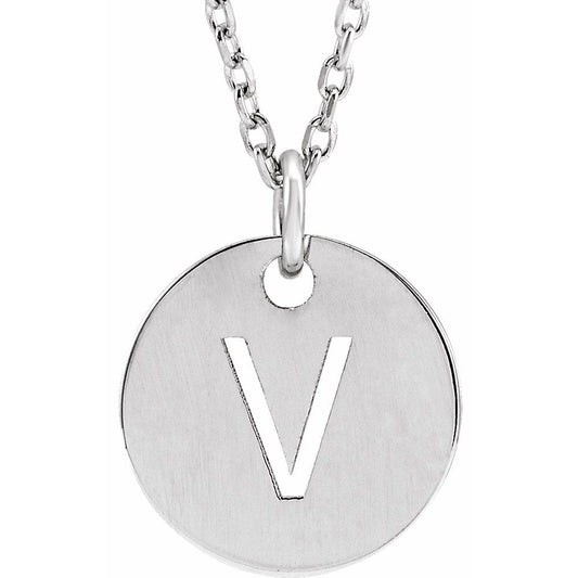 Authentic 925 Silver 0.39" Initial V Disc Letter Adjustable 16-18" Necklace