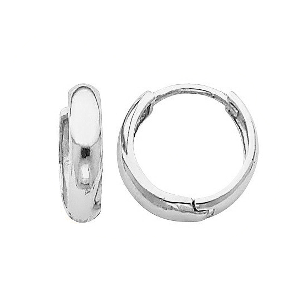 Genuine 14k White Gold 3mm Wide Hinged Hoop Earrings For Women - 12mm Diameter