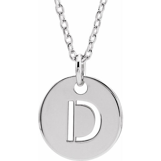 Authentic 925 Silver 0.39" Initial D Disc Letter Adjustable 16-18" Necklace