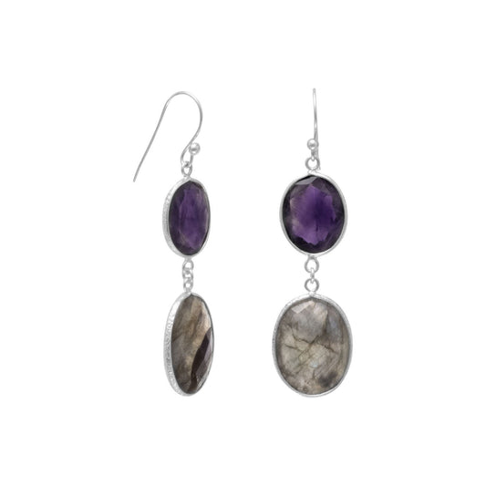 Sterling Silver Dangling Amethyst and Labradorite Earrings