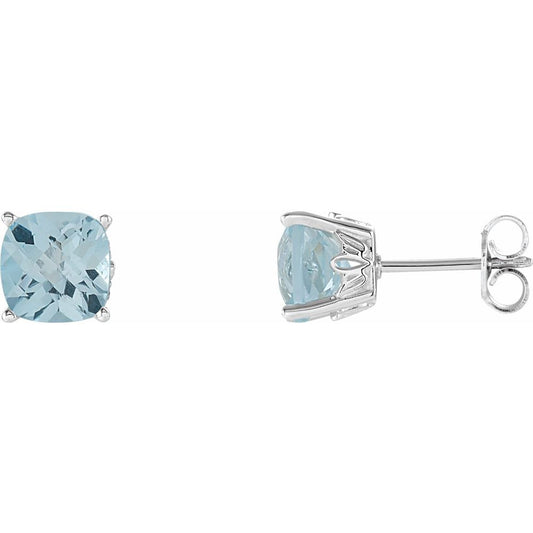 14k White Gold 6x6 mm Cushion Natural Sky Blue Topaz Earrings