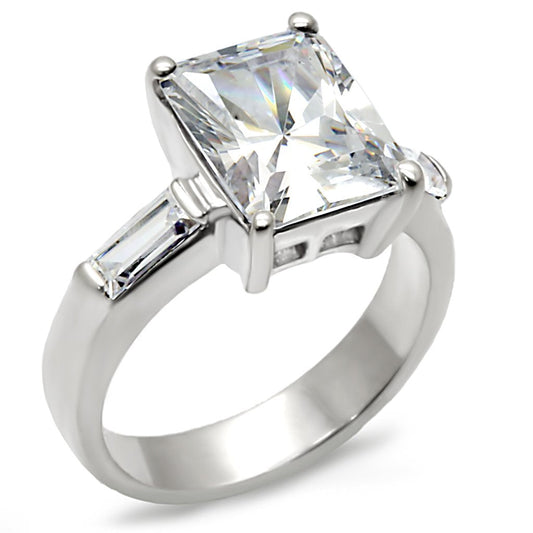 High Polished 925 Sterling Silver Ring with AAA Grade CZ  in Clear