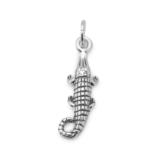 Sterling Silver Oxidized Alligator Charm