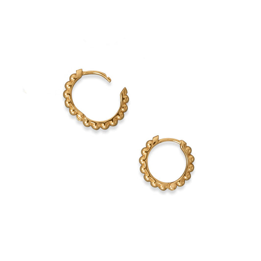 14k Gold Plated Sterling Silver Beaded Click Hoop Earrings