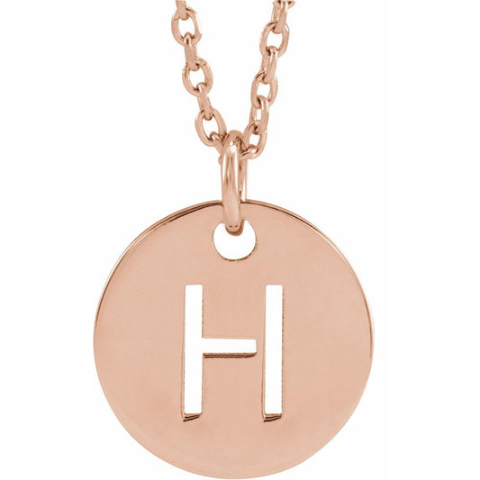 18k Rose Gold Plated 925 Silver 0.39" Letter H Disc Adjustable 16-18" Necklace