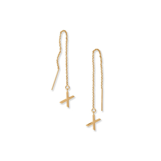 14k Gold Plated Sterling Silver 'X' Initial Threader Earrings