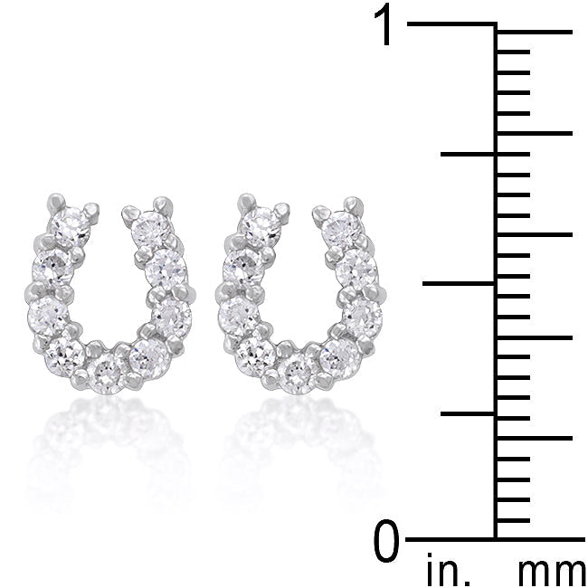 Silvertone Cubic Zirconia Horseshoe Stud Earrings