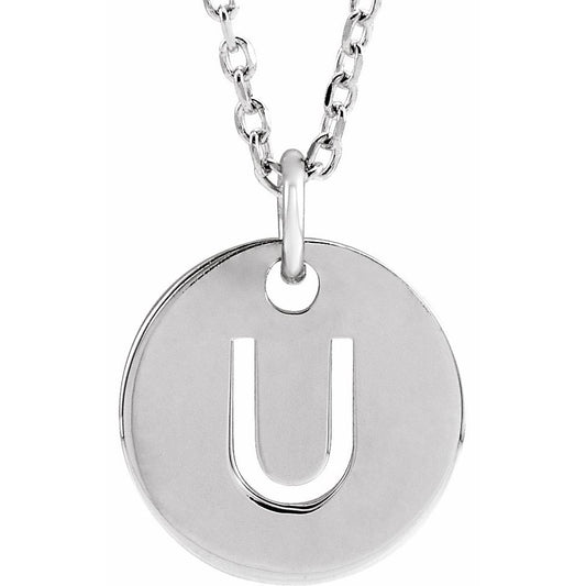 Authentic 925 Silver 0.39" Initial U Disc Letter Adjustable 16-18" Necklace