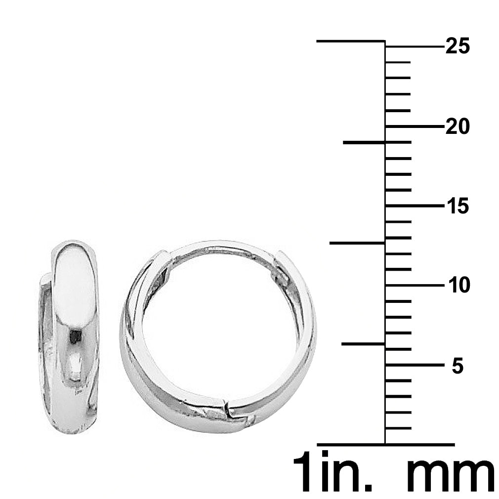 Genuine 14k White Gold 3mm Wide Hinged Hoop Earrings For Women - 12mm Diameter