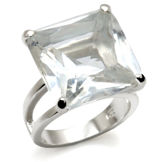 High Polished 925 Sterling Silver Ring with AAA Grade CZ  in Clear