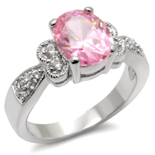 High Polished 925 Sterling Silver Ring with AAA Grade CZ  in Rose