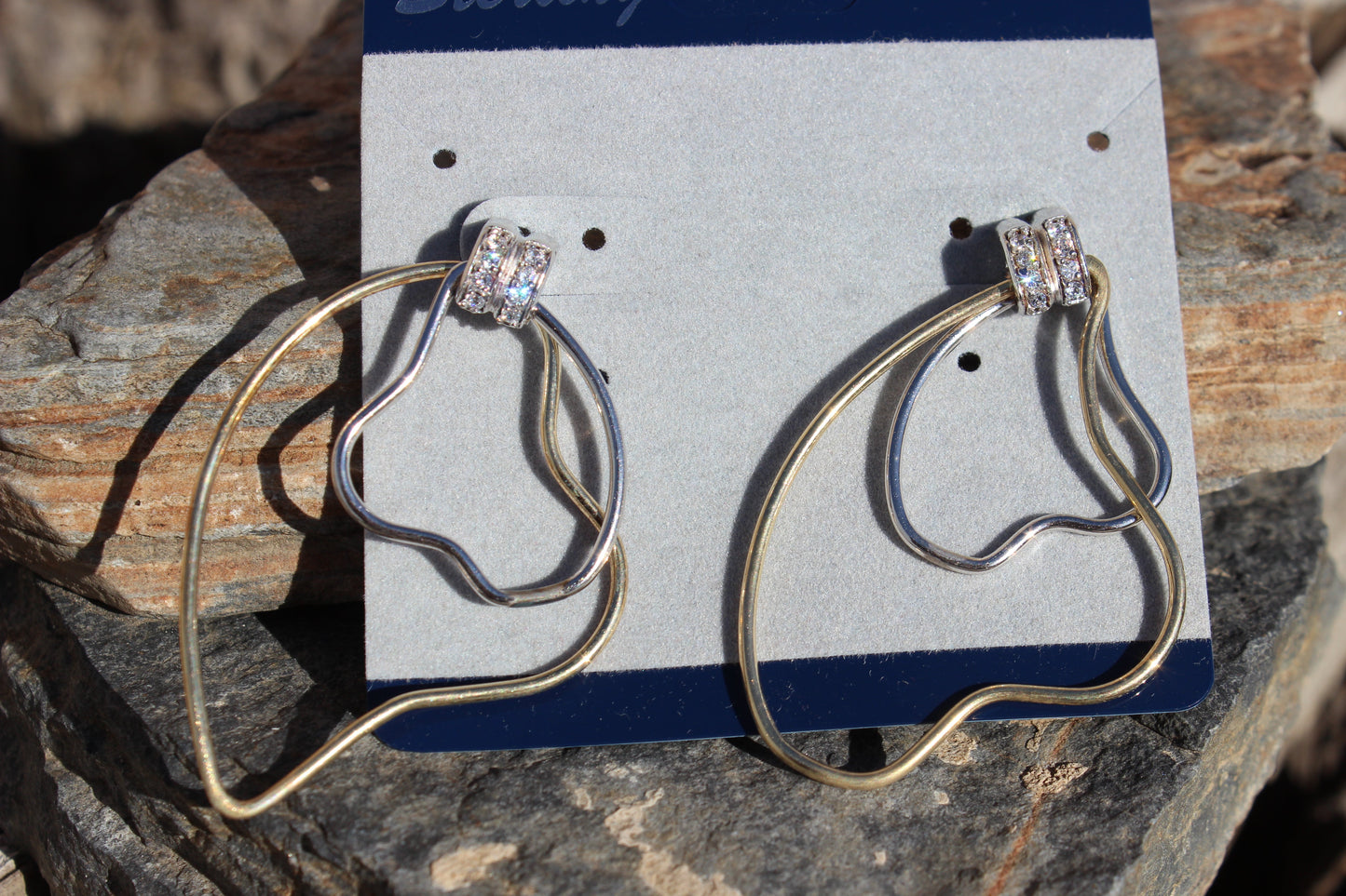 Two Tone 925 Sterling Silver Earrings with AAA Grade CZ  in Clear