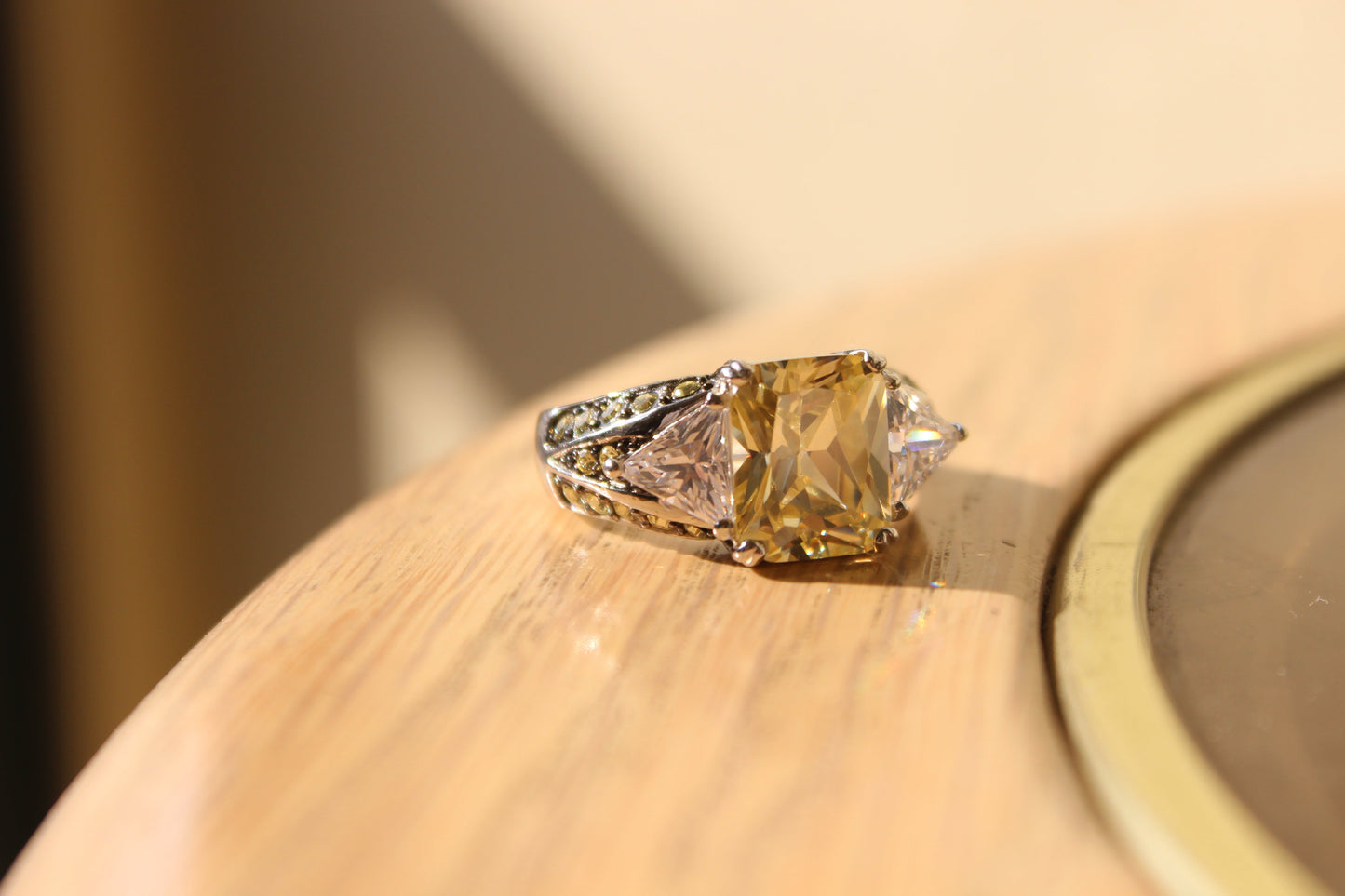 Rhodium 925 Sterling Silver Ring with AAA Grade CZ  in Light Yellow