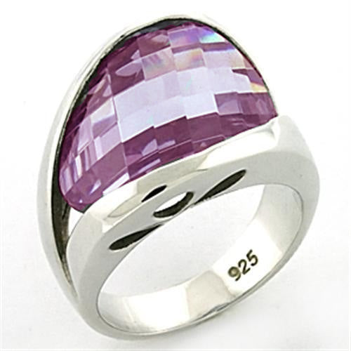 Rhodium 925 Sterling Silver Ring with AAA Grade CZ  in Light Amethyst