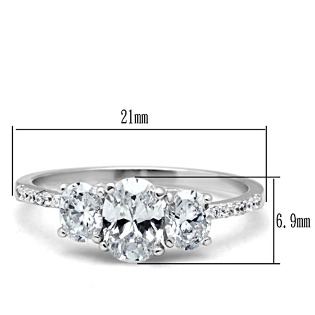 Rhodium 925 Sterling Silver Ring with AAA Grade CZ  in Clear