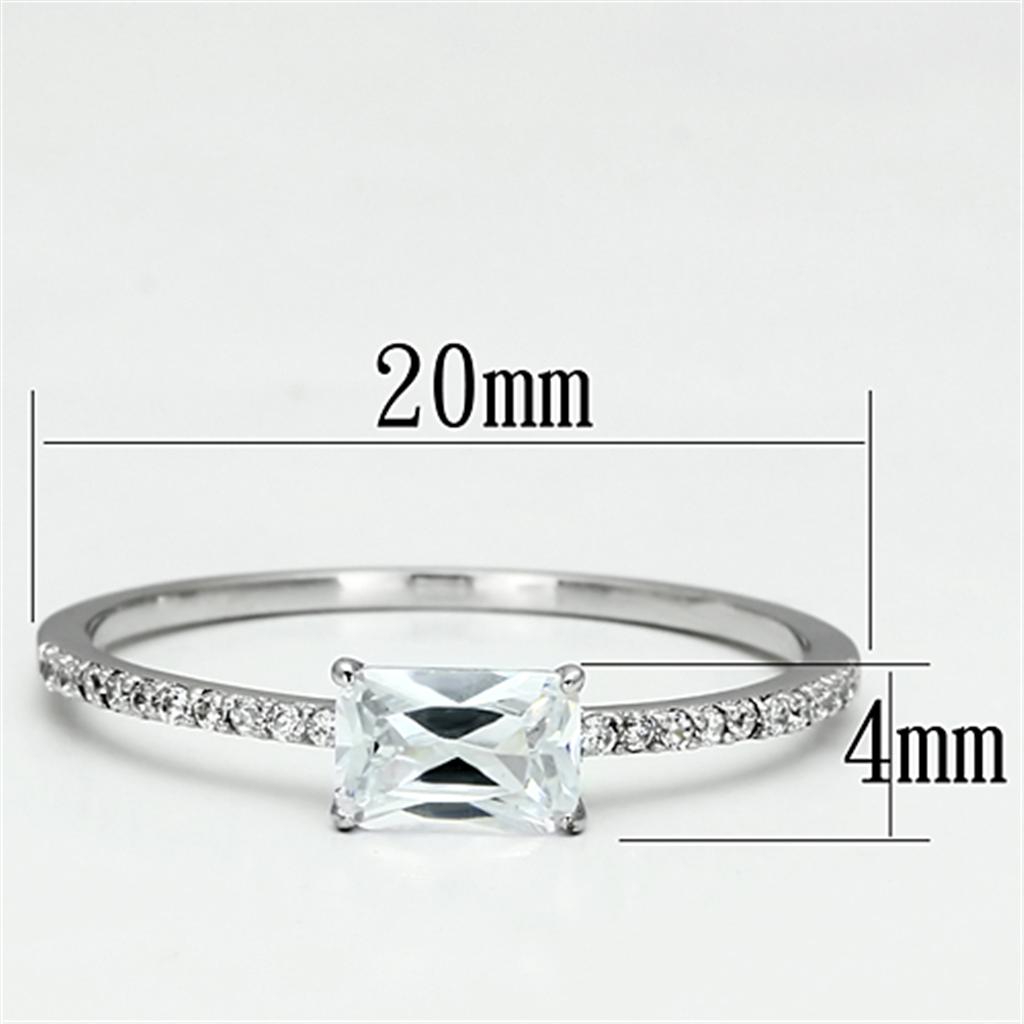 Rhodium 925 Sterling Silver Ring with AAA Grade CZ  in Clear