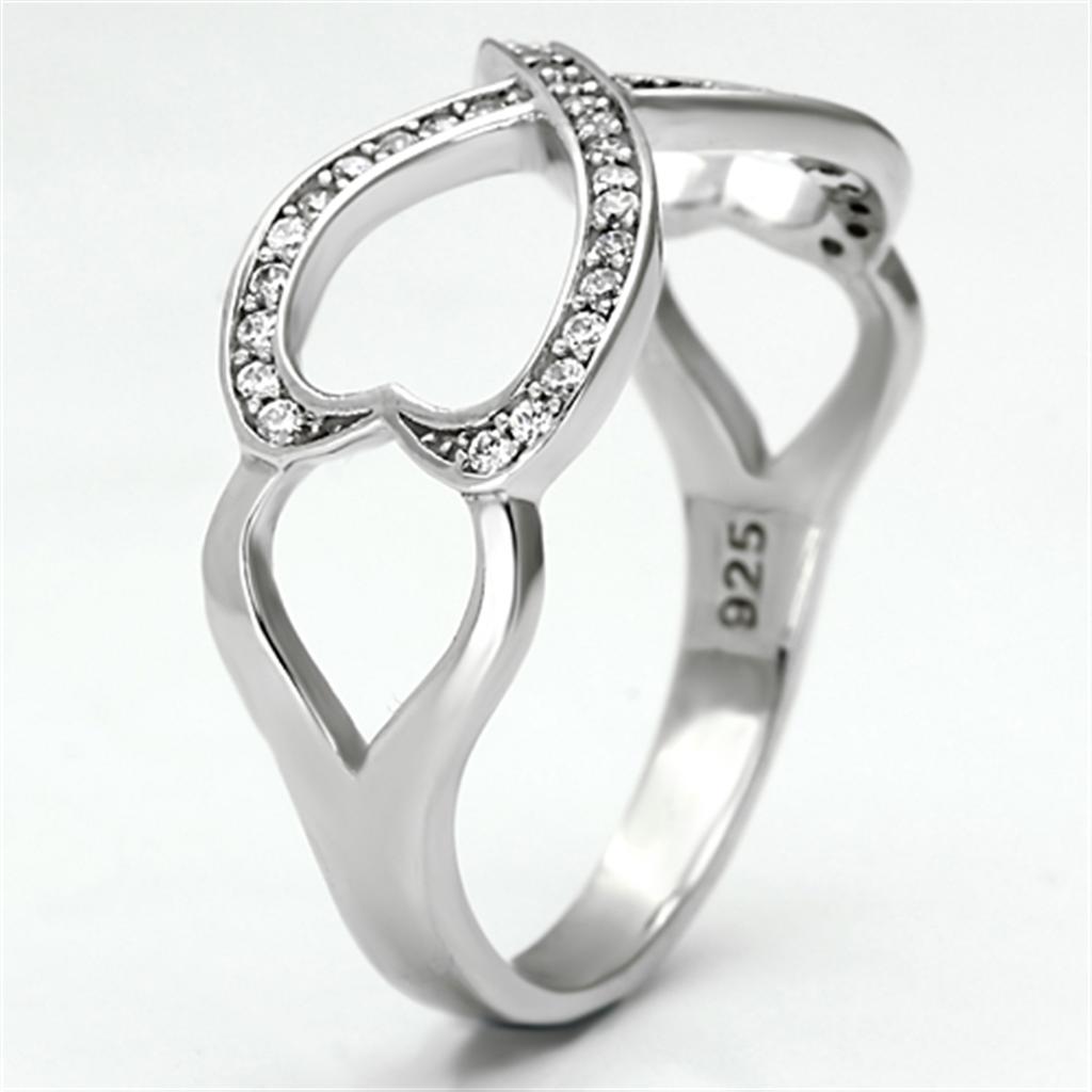 Rhodium 925 Sterling Silver Ring with AAA Grade CZ  in Clear