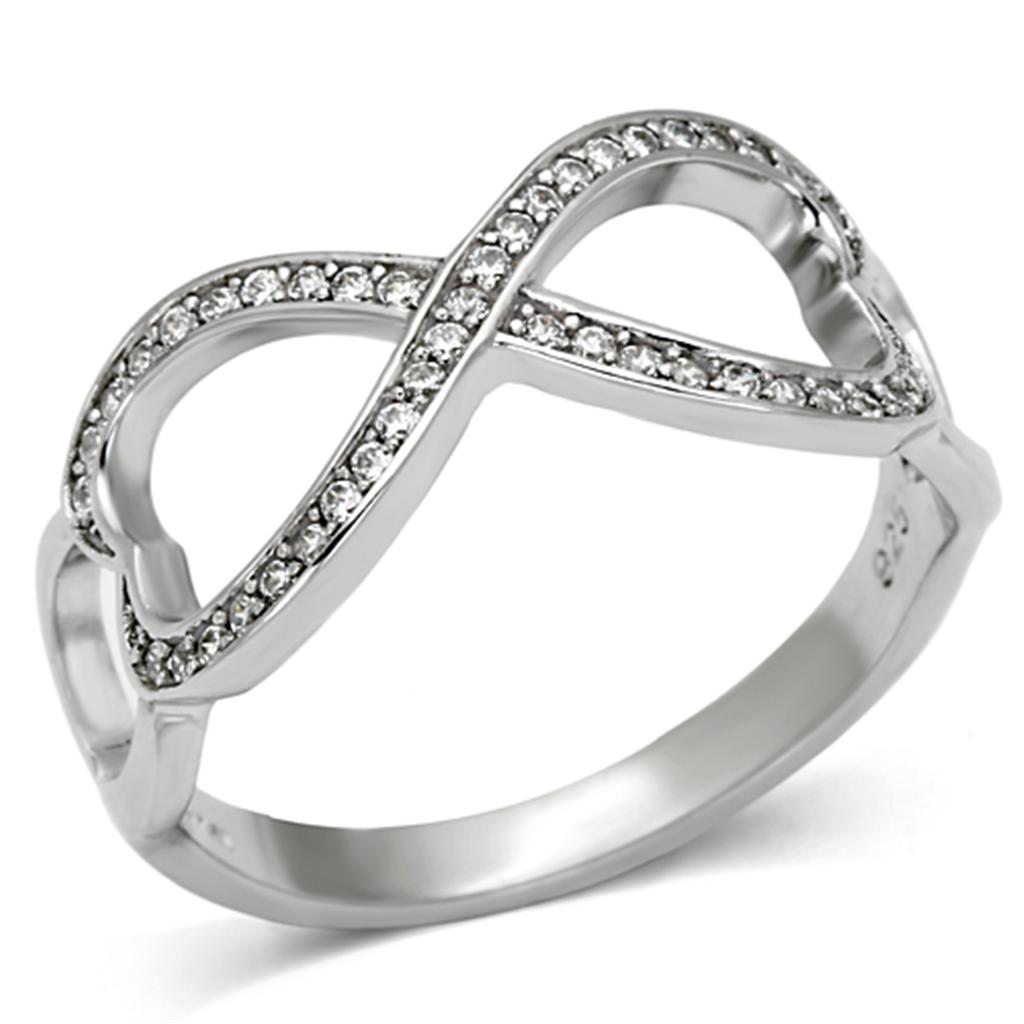 Rhodium 925 Sterling Silver Ring with AAA Grade CZ  in Clear