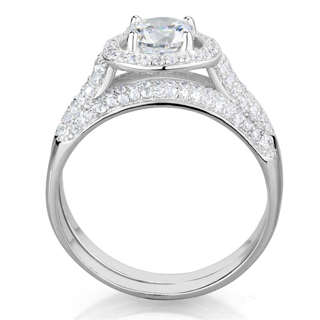 Rhodium 925 Sterling Silver Ring with AAA Grade CZ  in Clear