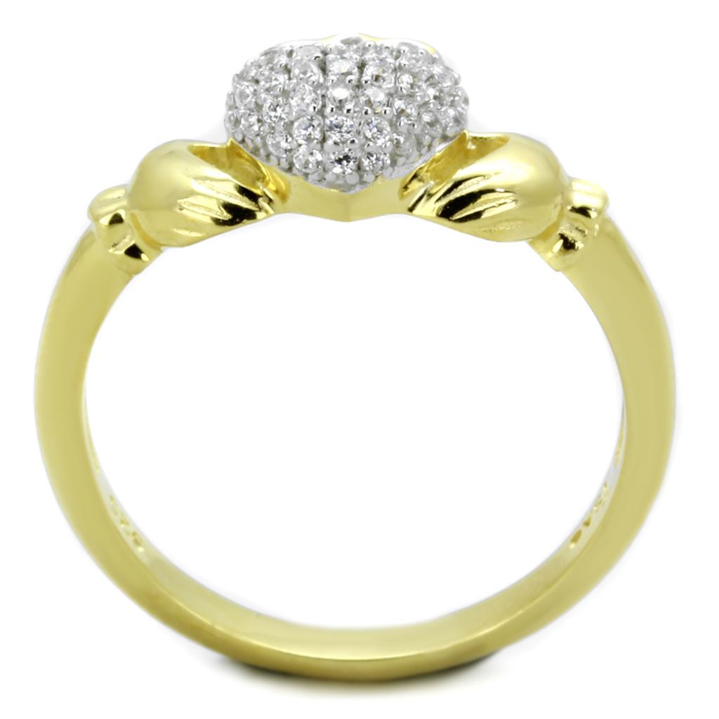 Gold+Rhodium 925 Sterling Silver Ring with AAA Grade CZ  in Clear