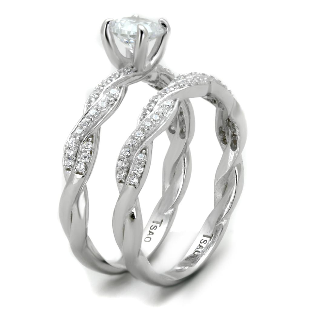 Rhodium 925 Sterling Silver Ring with AAA Grade CZ  in Clear