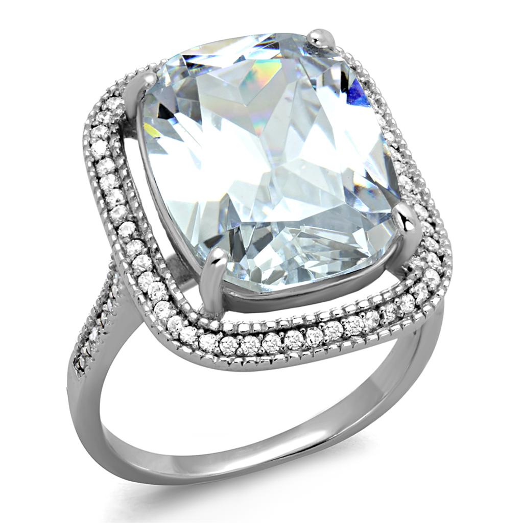 Rhodium 925 Sterling Silver Ring with AAA Grade CZ  in Clear