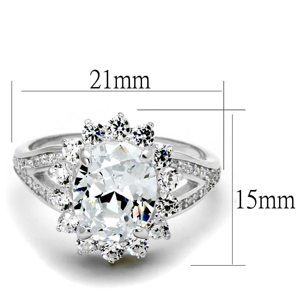 Rhodium 925 Sterling Silver Ring with AAA Grade CZ  in Clear
